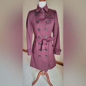 NWOT Burberry London Sandringham Cashmere Trench Coat in Deep Plum / Wine Color